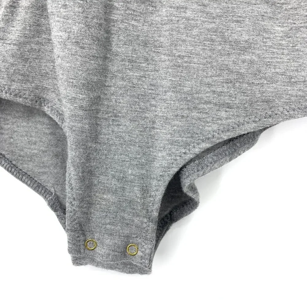 J. Crew Surplice Faux Wrap Neck Long Sleeve Bodysuit Womens Sz M Heather Gray